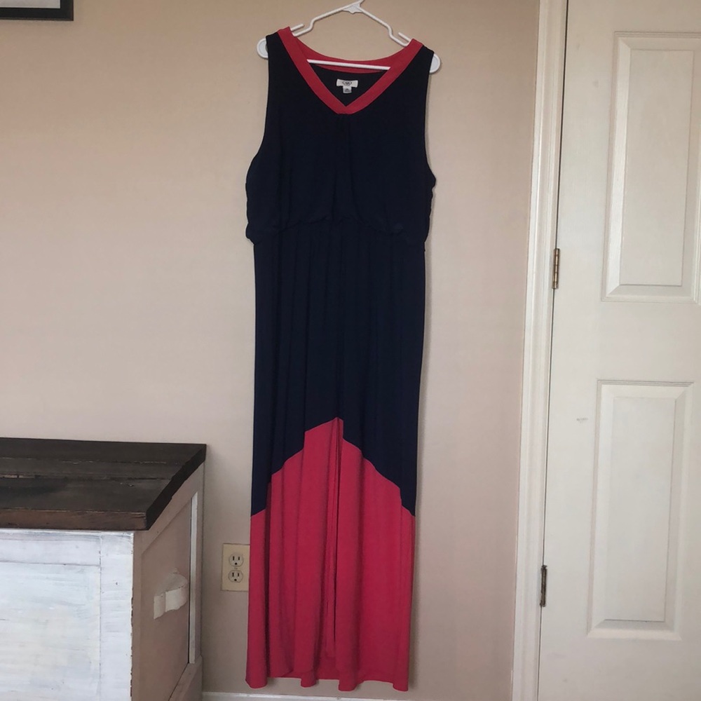CATO Navy Blue Pink Sleeveless Maxi Dress 18W